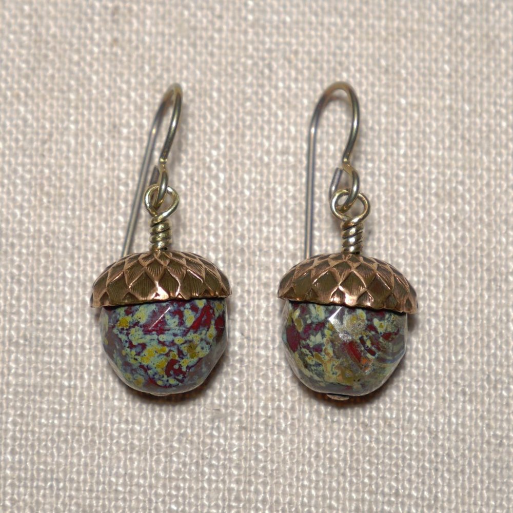 Hand Crafted Handmade Earrings Red & Olive Czech Glass Bead & Copper Aco…